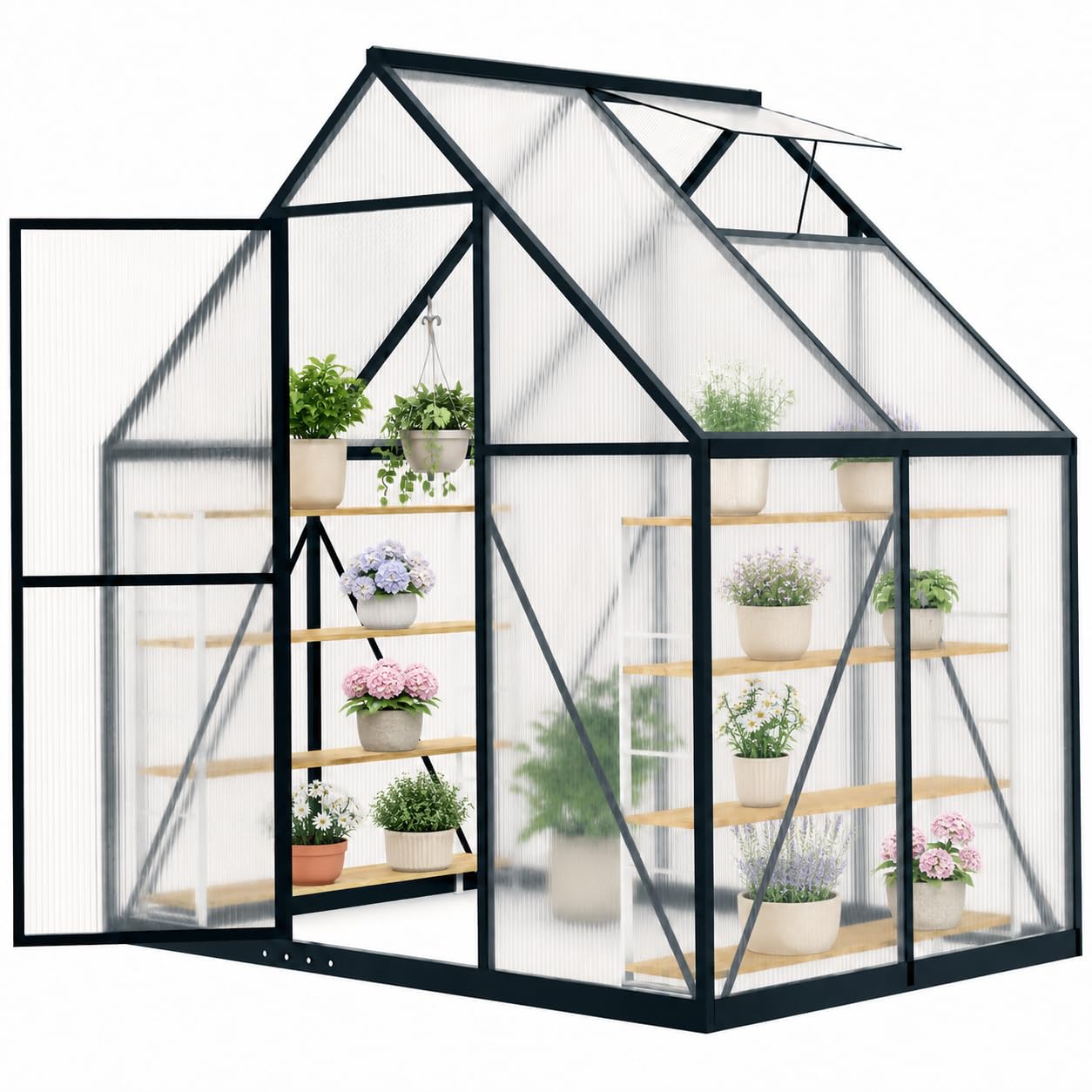 Polycarbonate Greenhouse Aluminum Frame - 6x4 FT Small Polycarbonate Greenhouse, Walk-in
