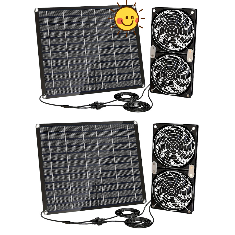 Greenhouse Circulation Fan Waterproof - 2PCS Solar Fan, Solar Powered Fan