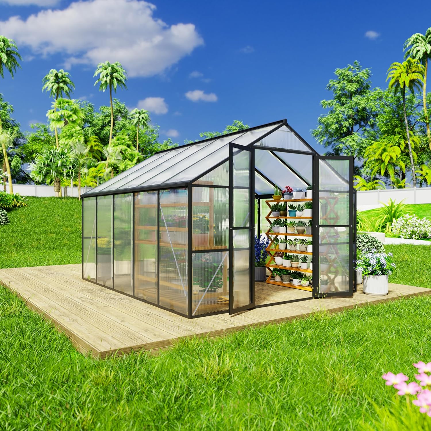 Polycarbonate Greenhouse Aluminum Frame - 8 x 10 FT Outdoor Greenhouse,