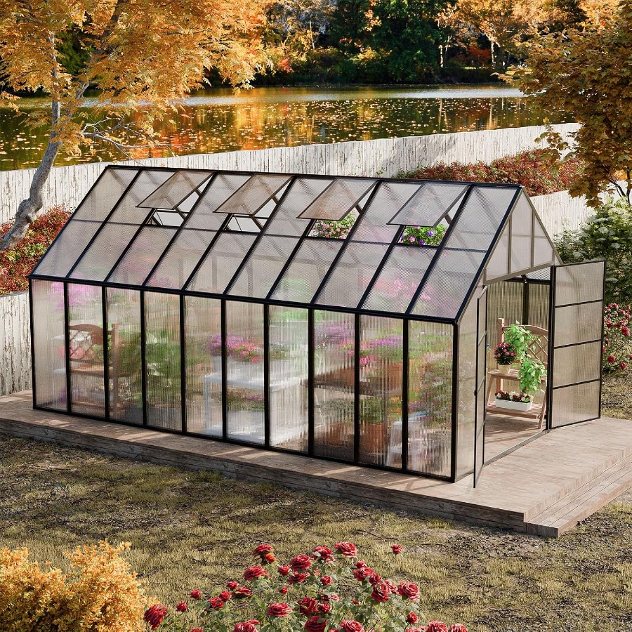 Polycarbonate Greenhouse Aluminum Frame - 20x10x10 Feet Large Greenhouse for Outdoor,