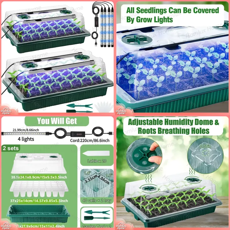 2 Packs Seed Starter Trays wit - огляд і ціна Seed Starter Tray Kit With Grow Light