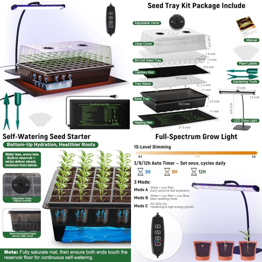 60-Cell Self-Watering Seed Sta - огляд і ціна Seed Starter Tray Kit With Grow Light