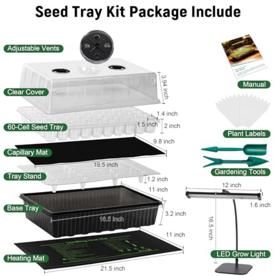 60-Cell Self-Watering Seed Sta - огляд і ціна Seed Starter Tray Kit With Grow Light