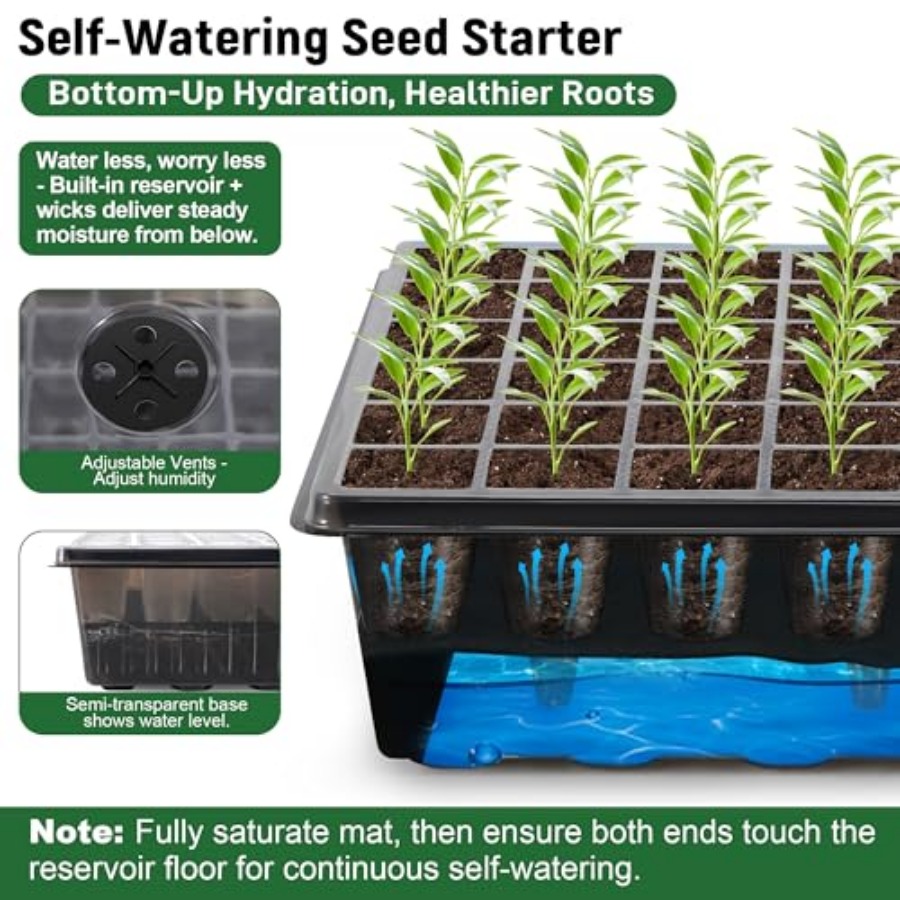 60-Cell Self-Watering Seed Sta - огляд і ціна Seed Starter Tray Kit With Grow Light