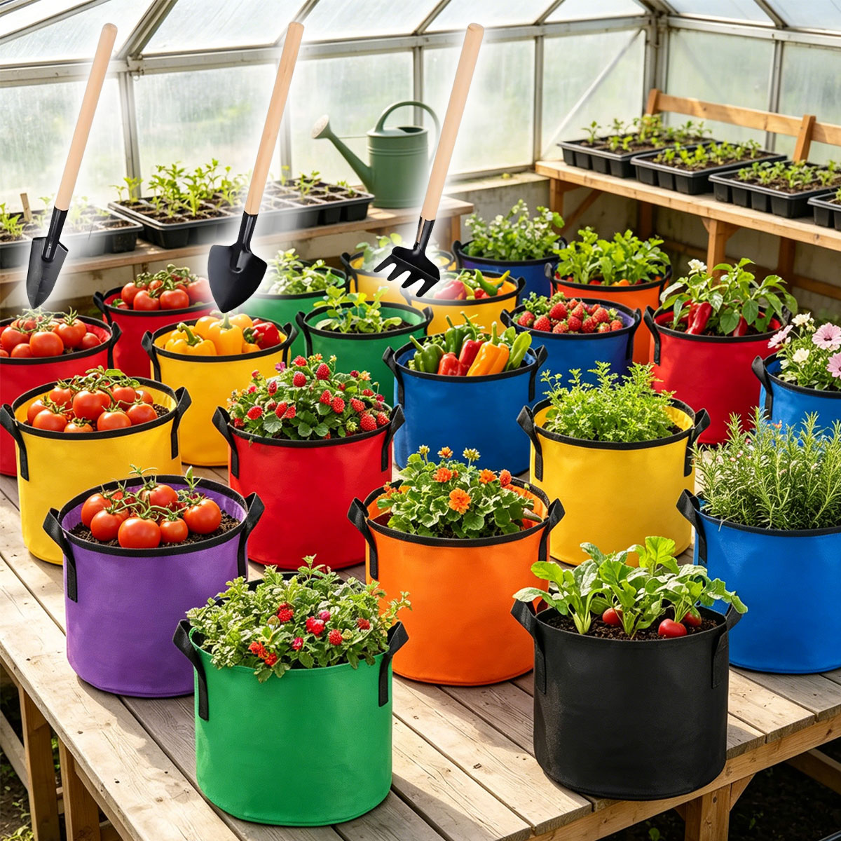 6pcs/set 5-Gallon Random Color - огляд і ціна Plant Nursery Grow Bags Fabric 5 Gallon