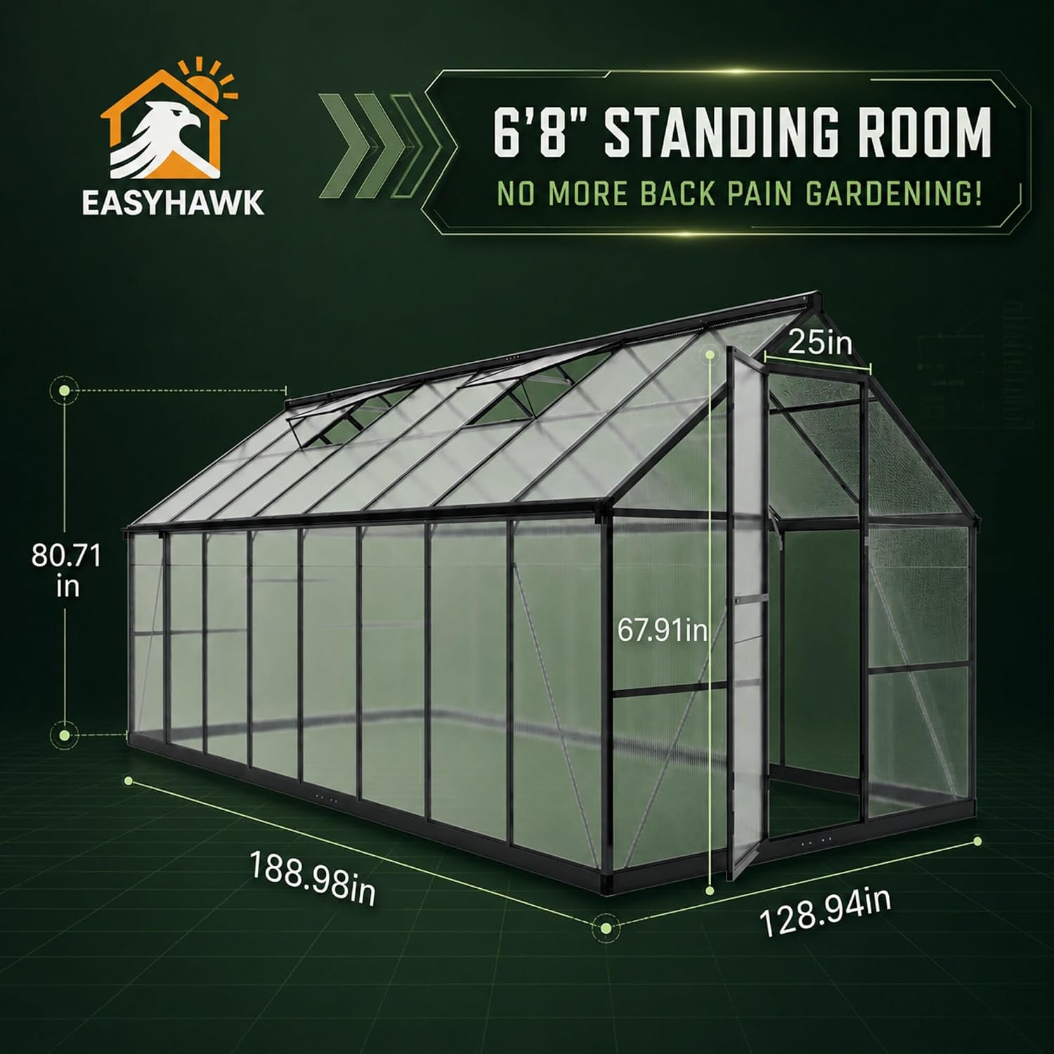 8x16 FT Polycarbonate Greenhou - огляд і ціна Polycarbonate Greenhouse Aluminum Frame