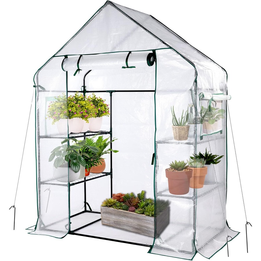 56x30x76 Mini Walk-in Greenhou - огляд і ціна Mini Walk In Greenhouse 3 Tier Shelves