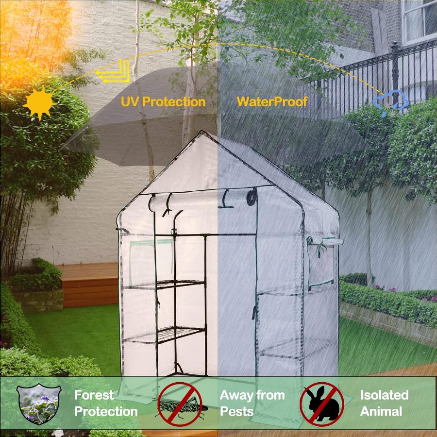 56x30x76 Mini Walk-in Greenhou - огляд і ціна Mini Walk In Greenhouse 3 Tier Shelves