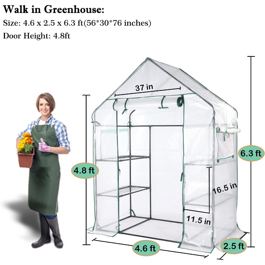 56x30x76 Mini Walk-in Greenhou - огляд і ціна Mini Walk In Greenhouse 3 Tier Shelves