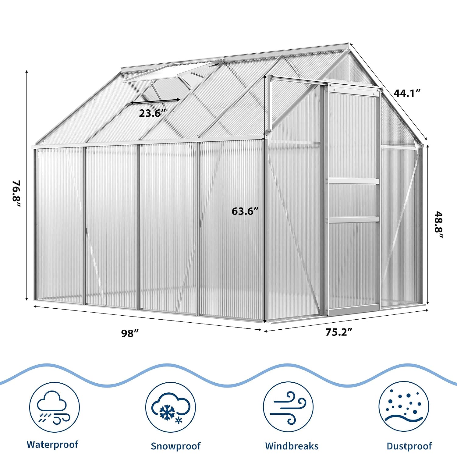 6 x 8 ft Polycarbonate Greenho - огляд і ціна Polycarbonate Greenhouse Aluminum Frame