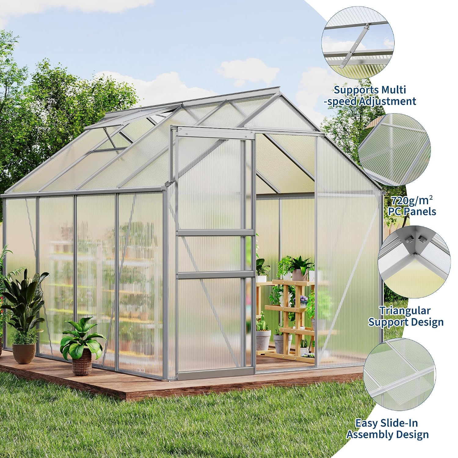 6 x 8 ft Polycarbonate Greenho - огляд і ціна Polycarbonate Greenhouse Aluminum Frame
