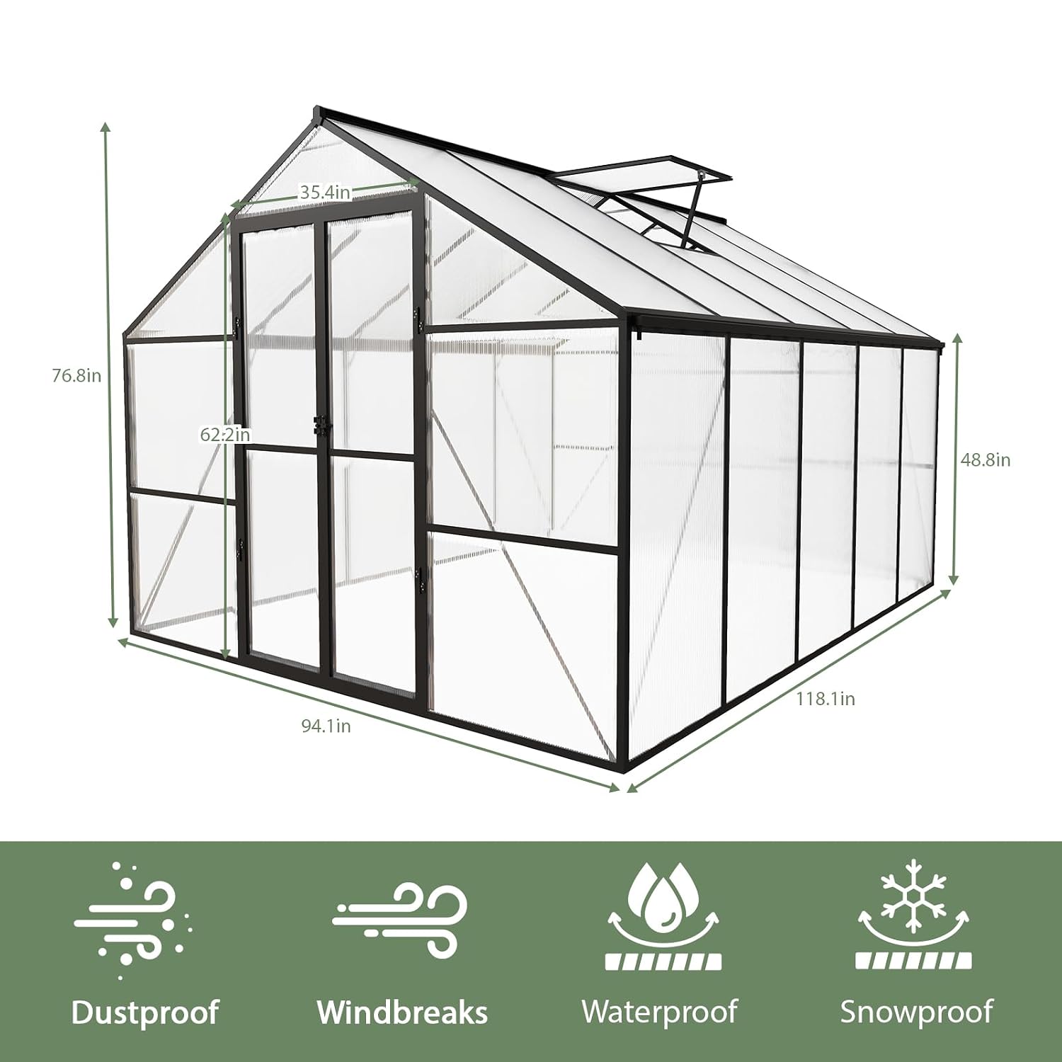 8 x 10 FT Outdoor Greenhouse,  - огляд і ціна Polycarbonate Greenhouse Aluminum Frame