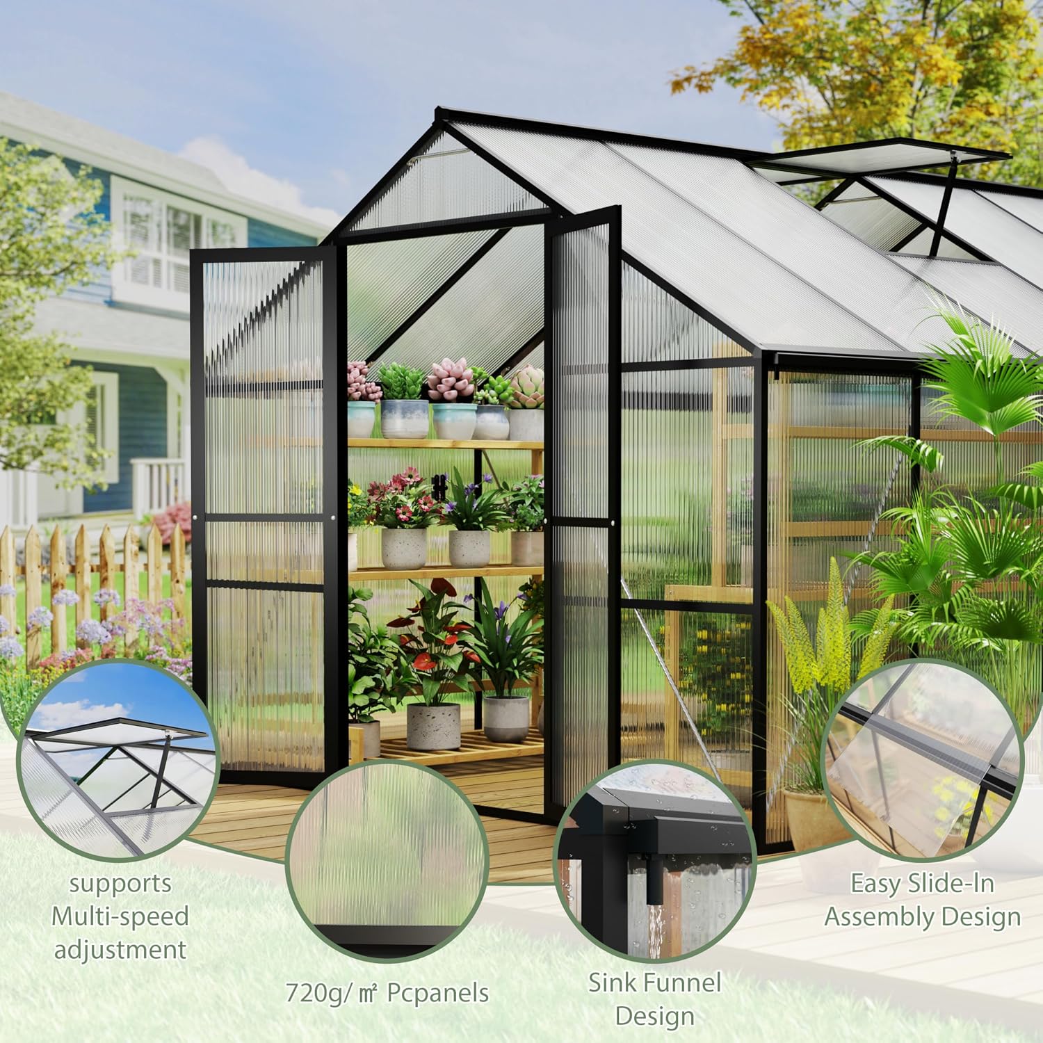 8 x 10 FT Outdoor Greenhouse,  - огляд і ціна Polycarbonate Greenhouse Aluminum Frame