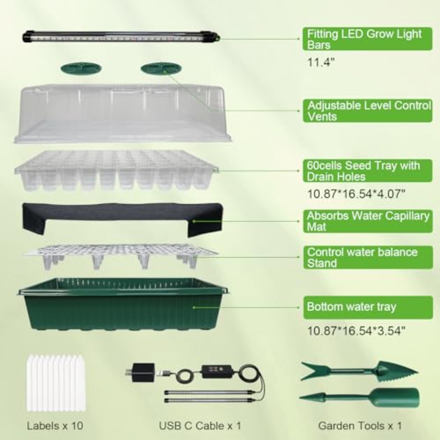 Seed Starter Tray with Grow Li - огляд і ціна Seed Starter Tray Kit With Grow Light